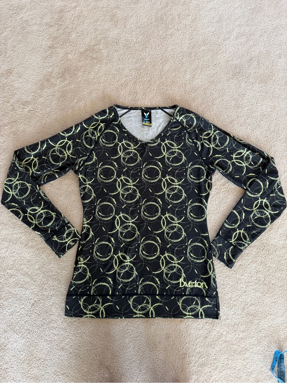 Burton Black Long Sleeve Top with Lime Circular Print
